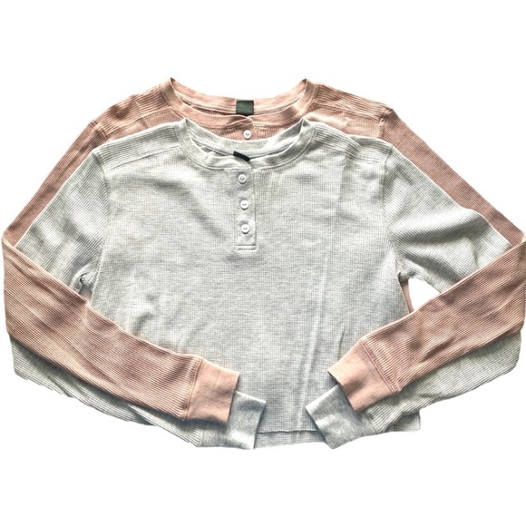 Wild Fable Cropped Thermal Waffle Long Sleeve Tops Bundle of 2 Size Small - Picture 1 of 7